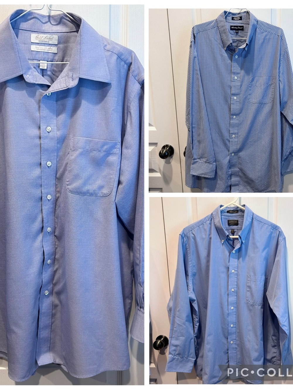 Lot Of 3 Men’s Long Sleeve Button Up 17.5 Neck, 34/35 Sleeve Shirts In Blue EUC